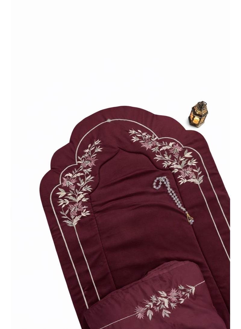 Embroidered velvet prayer set, padded prayer rug with prayer sheet, embroidered prayer garment with tie closure